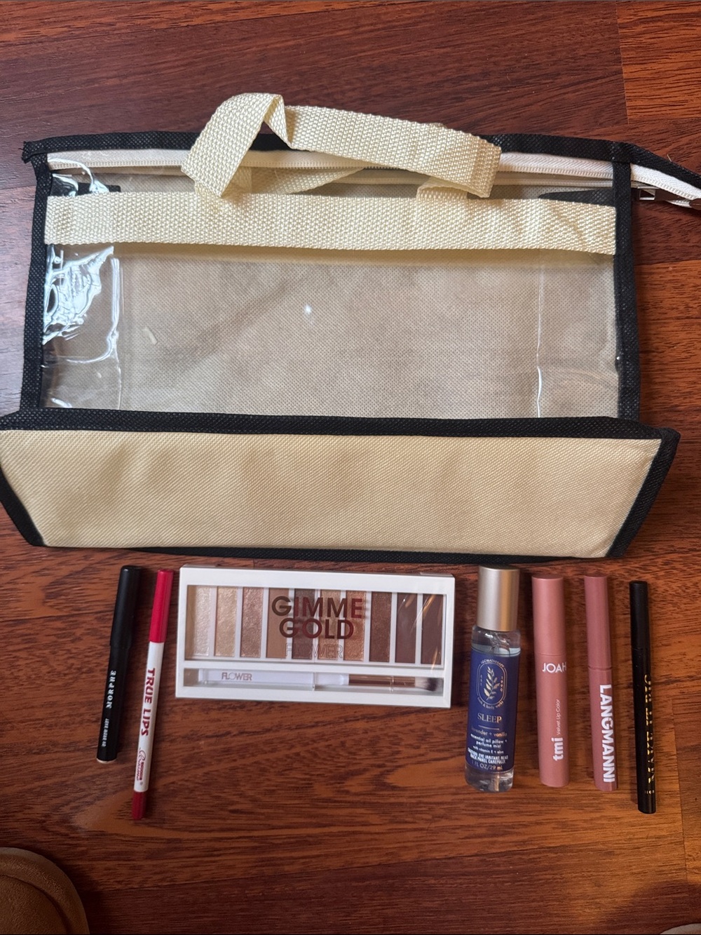 Clear Beige Cosmetic Organizer Bag with Makeup Set